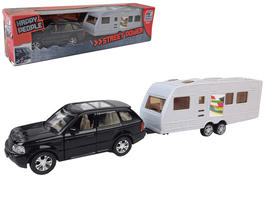 Leksaksbil med husvagn.